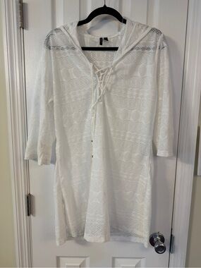 White Lace Hooded Swim Cover-Up Tunic